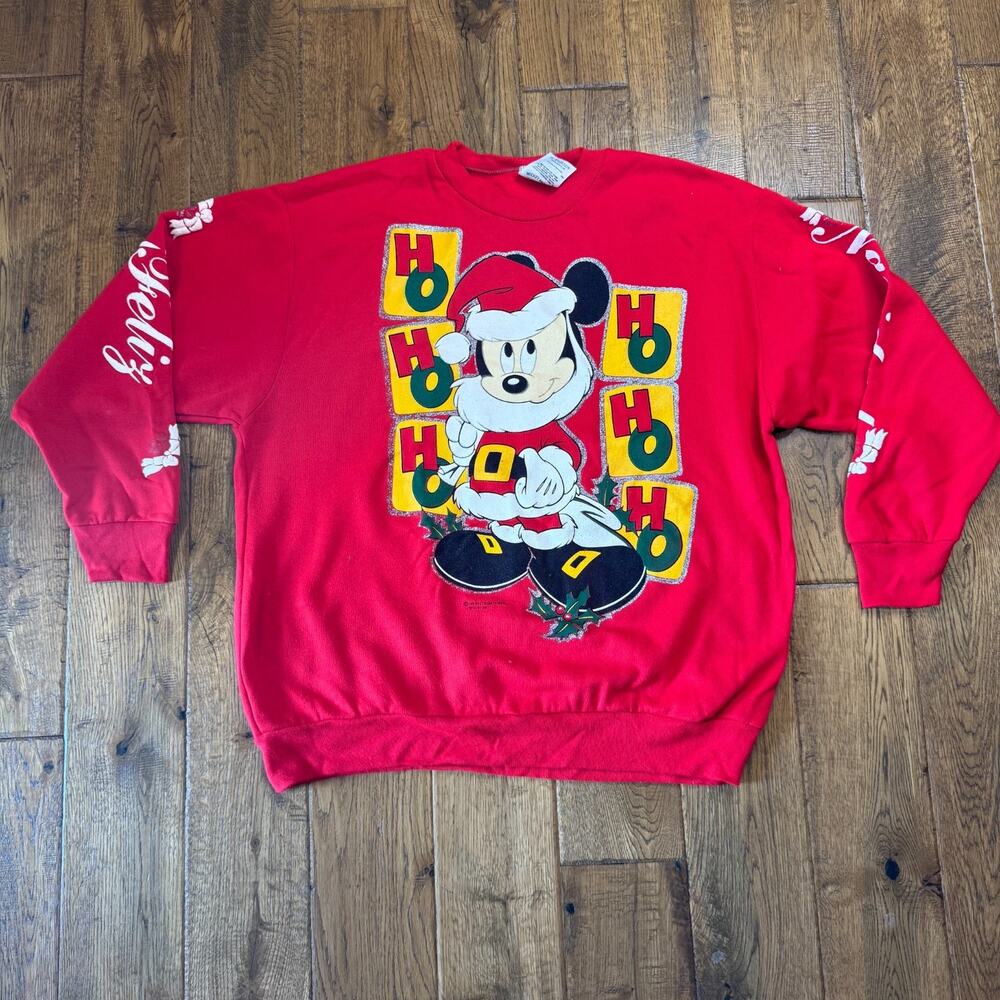 VTG 90s Disney Mickey Mouse Santa Christmas Sweatshirt The Walt Disney Company L